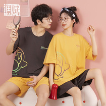 (Member exchange) Runwei cotton skin-friendly breathable summer couple home clothes thin round neck pullover set
