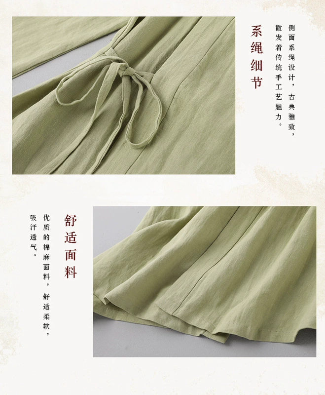 Cải tiến Hanfu phong cách Trung Quốc cotton và vải lanh khóa đĩa sườn xám dài phù hợp với Tang Phù hợp với váy cổ chữ V Bộ đồ trà Zen Quần áo phụ nữ retro - váy đầm