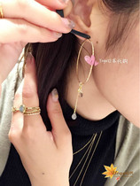  Japan Live Broadcast Agete 10K Gold Large Ring Earrings with Stretch Stone Pendant 