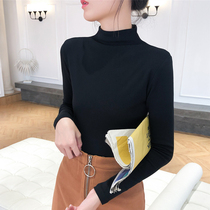 Semi-high collar t-shirt woman long sleeves 2022 autumn and winter new foreign-style self-tucked bottom shirt tight middle collar clothes