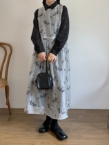 Holrid Map : Two retro - black long - sleeved shirts in spring and summer - long silk vest dress