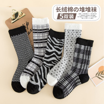 Socks womens autumn socks black and white stripes womens socks Japanese long tube autumn and winter ins tide pile socks British stockings