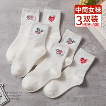 Socks womens stockings spring and autumn stockings ladies autumn and winter cotton socks Autumn white stockings cartoon embroidery womens socks