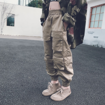 Aunt Leng customized 18 spring and summer models for men and women and childrens Hong Kong style overalls pockets casual hip-hop trend pants parent-child models