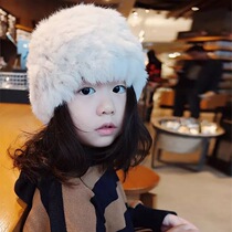 ◆Cold lady◆Childrens rabbit hair hat men and women baby warm pullover hat baby hat autumn and winter fur parent-child style