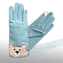 Cartoon bear warm gloves female new rabbit velvet autumn and winter riding electric car driving flexible Japanese running girlfriend