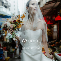 Brides main wedding dress Super fairy forest double-layer cover white photo props travel wedding pearl veil short section