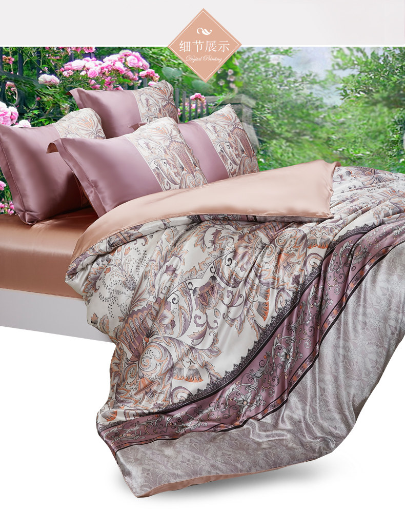 润美数码喷绘真丝四件套100桑蚕丝真丝床上四件套丝绸宽幅双人床
