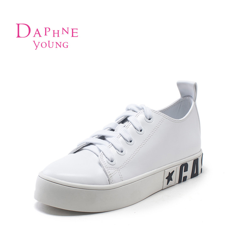 Daphne/达芙妮秋季新款休闲女鞋 系带深口圆头平跟单鞋1516201068