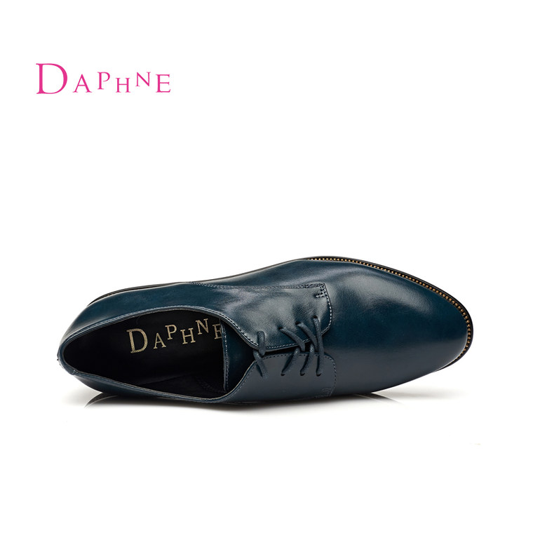 Daphne/达芙妮2015秋正品 低跟英伦学院风女鞋圆头系带深口单鞋子