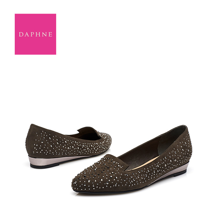 Daphne/达芙妮2015年秋季时尚水钻低跟女鞋 舒适透气尖头坡跟单鞋