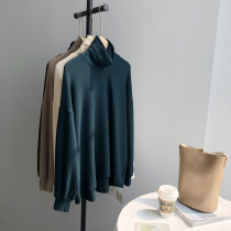 Nine buckle large size womens solid color long sleeve T-shirt fat mm loose and wild high collar with warm thin base shirt T99