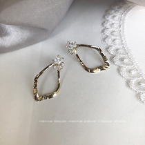 IU little sister with the same full body 925 sterling silver zircon smooth pendant earrings foreign white temperament Korean earrings