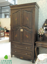 Retro made of old solid wood American field Country wind hand painted double door wardrobe Inn style Inn March Country wind
