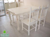 March Countryside Wind American Fields Style Solid Wood Hand-painted Mediterranean Painted Dining Table Restaurant Inn Style Inn Style