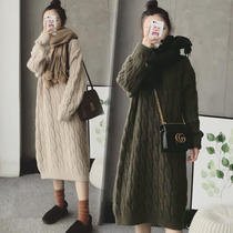 Thickened sweater skirt womens autumn and winter days long knee lazy wind loose Joker wear sweater sweater sweater sweater top