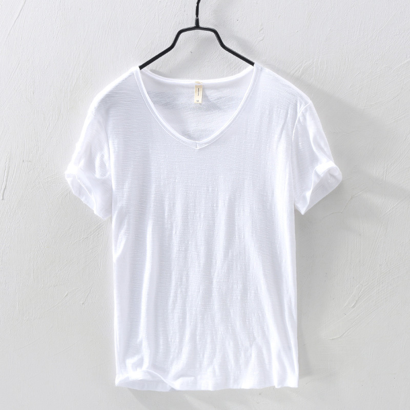 Day Ensemble Bamboo Festival Cotton T-shirt Male Short Sleeve Casual Thin sweaters undershirt V necklace with half sleeve pure cotton male T-shirt