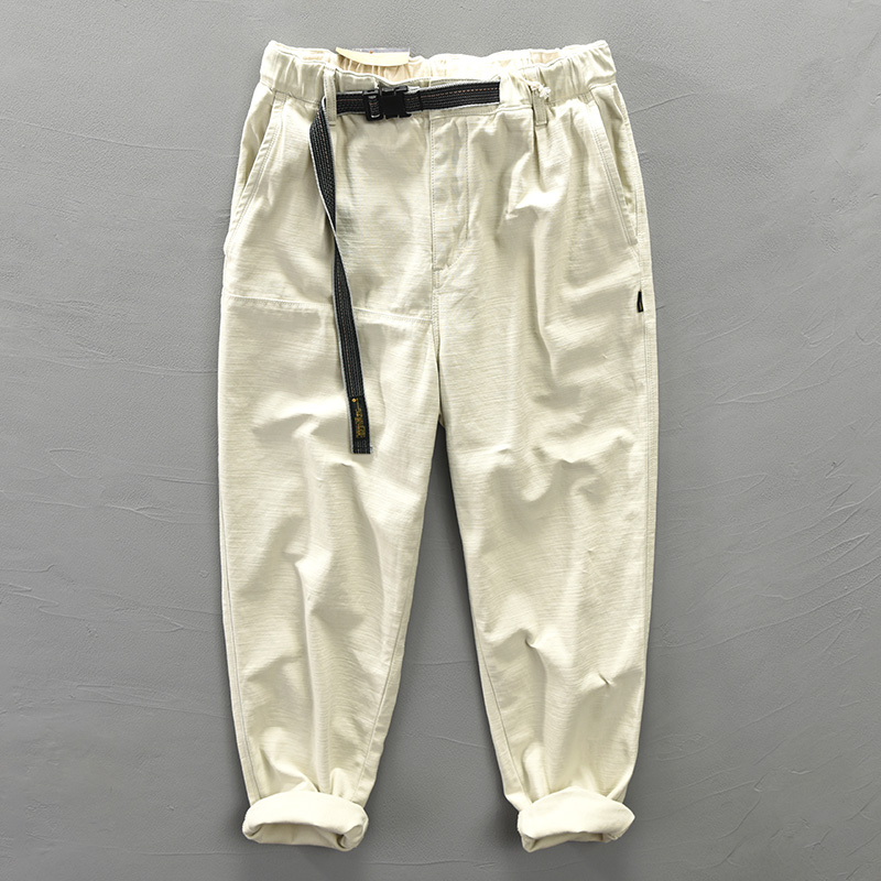 Japanese trousers men loose straight tube and white casual trousers of skinny cut sweaty sweaty cone cotton pants