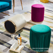 Nordic modern small round stool new fabric dressing stool metal fabric small bench clothing store fitting room stool