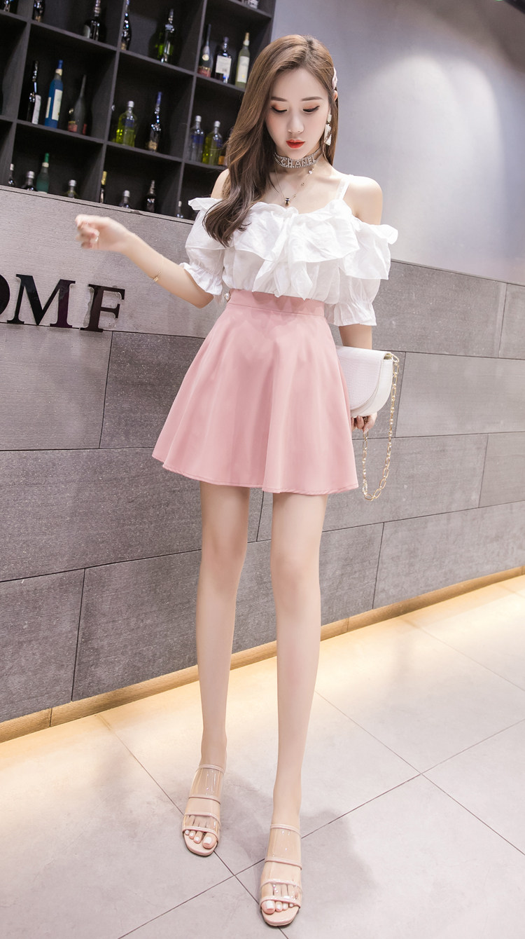 实拍2019夏季新款短裙女高腰a字半身裙显瘦蓬蓬裙伞裙短款裙子