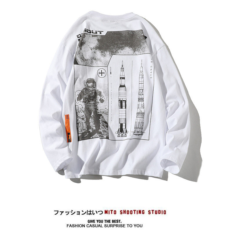 【】a003-hx1008-p35春装新款登月航天圆领t恤日系白底