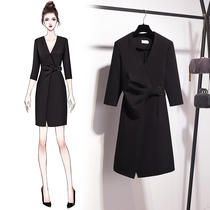 Black three-point sleeve dress womens 2021 autumn new waist thin high-end socialite temperament commuter business suit