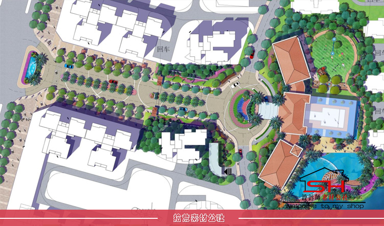 商业步行街城市广场cbd综合体景观设计ps彩色总平面图psd后期素材