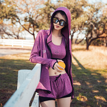 Spring and summer sports suit gym three-piece shorts running suit quick-drying clothes long-sleeved yoga suit womens shock-absorbing bra