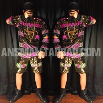 Nightclub Bar Mens Singer DJ DS GOGO Chaughao Colorful Hollowed-out Hip Ha Weavewear to Suit Country Tide