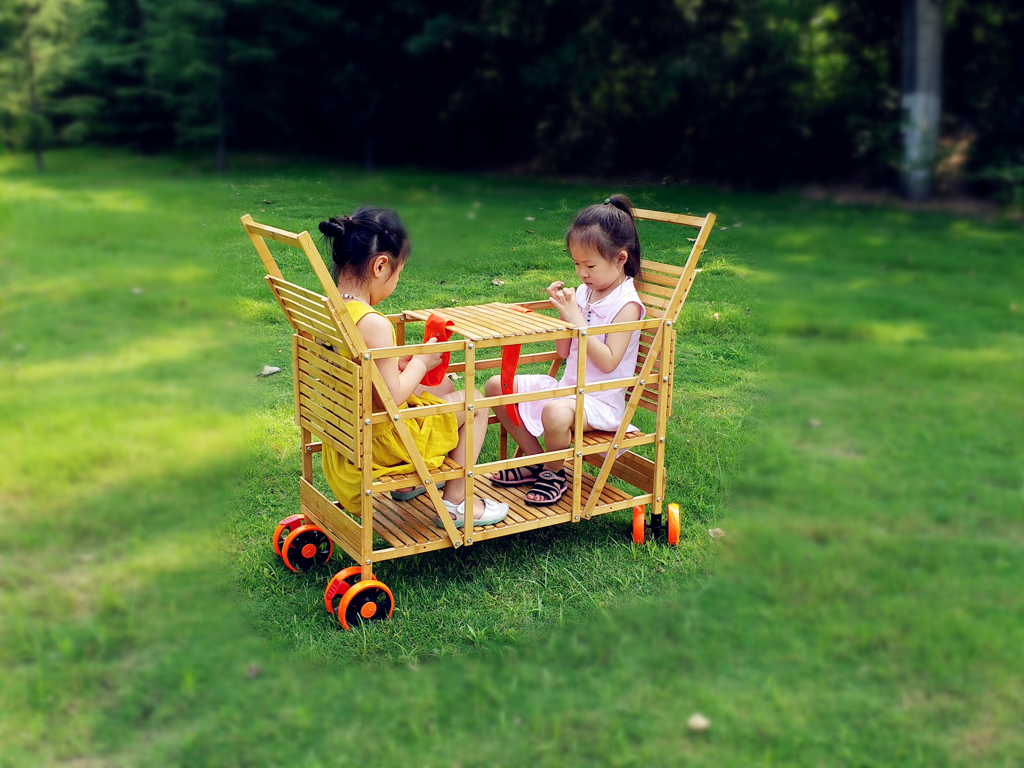 双胞胎竹子手推车婴儿宝宝四轮双人仿藤儿童老北京竹子竹车轻便车