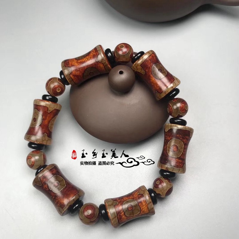 西藏老天珠手串九眼三眼原石天然玉髓男女款玛瑙保真饰品