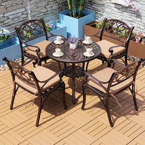 Outdoor tables and chairs Courtyard open-air waterproof leisure balcony chairs Wrought iron terrace Nordic household outdoor cast aluminum tables and chairs