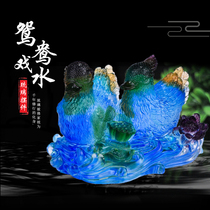 Ancient glass hundred years of friendship Mandarin duck ornaments promote marriage feelings promote family harmony Send gifts to new people