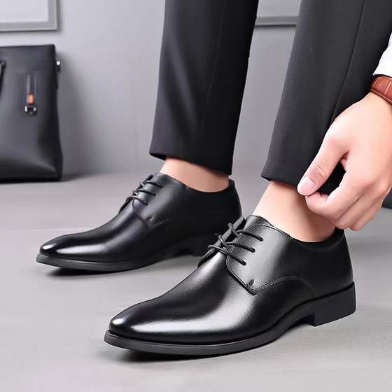 Men's leather shoes, men's business dress, casual wear, elevated leather, black wedding groom's suit shoes, breathable in summer Men's leather shoes, men's business dress, casual wear, elevated leather, black wedding groom's suit shoes, breathable in summer