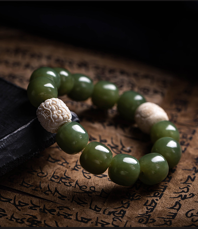 大善堂保真和田玉青玉手串男士猛犸象牙貔貅玉石手链高档文玩饰品