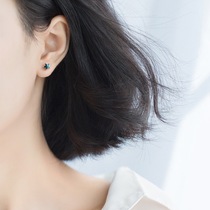 S925 sterling silver Austrian blue crystal star stud earrings womens fashion Korean version of sweet five-pointed star blue diamond earrings temperament
