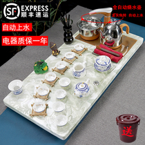 Marble jade tea set set Full set of tea set Household tea ceremony set Simple tea tray Tea table integrated modern
