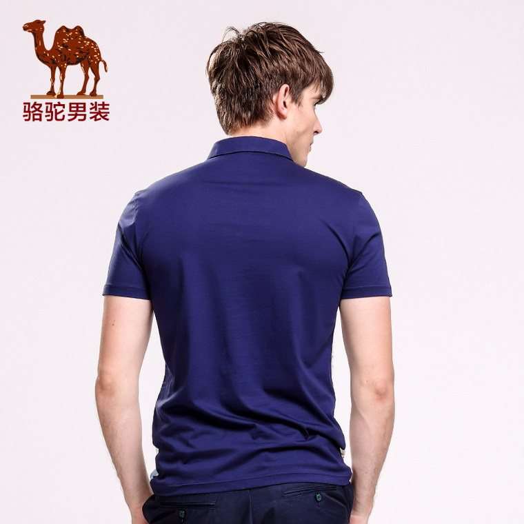 Camel骆驼男装 2015夏季新款男士短袖休闲T恤 印花修身衬衫领t恤