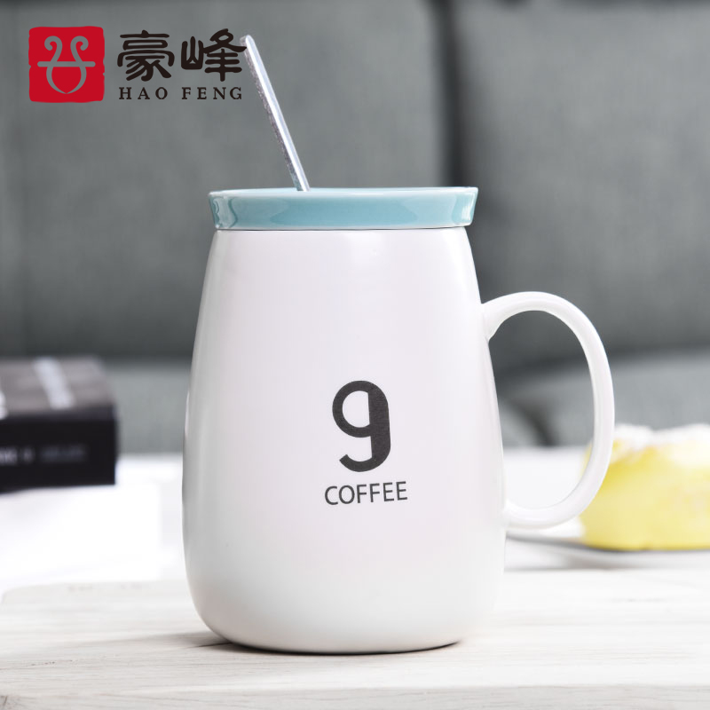 HaoFeng creative mugs ceramic cups of coffee cup milk cup breakfast cup express cartoon cup with a spoon