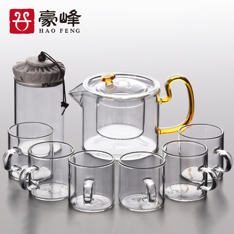 Glass tea set suit Japanese kung fu tea cups transparent household contracted and I high temperature resistant black tea tea teapot