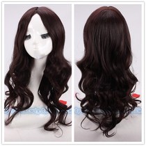 Full headgear wig female long curly hair large wave pear flower head natural realistic split face fluffy round face deep brown