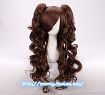 Japanese LOLITA Lolita long curly hair split tiger mouth clip double ponytail dark brown cosplay wig