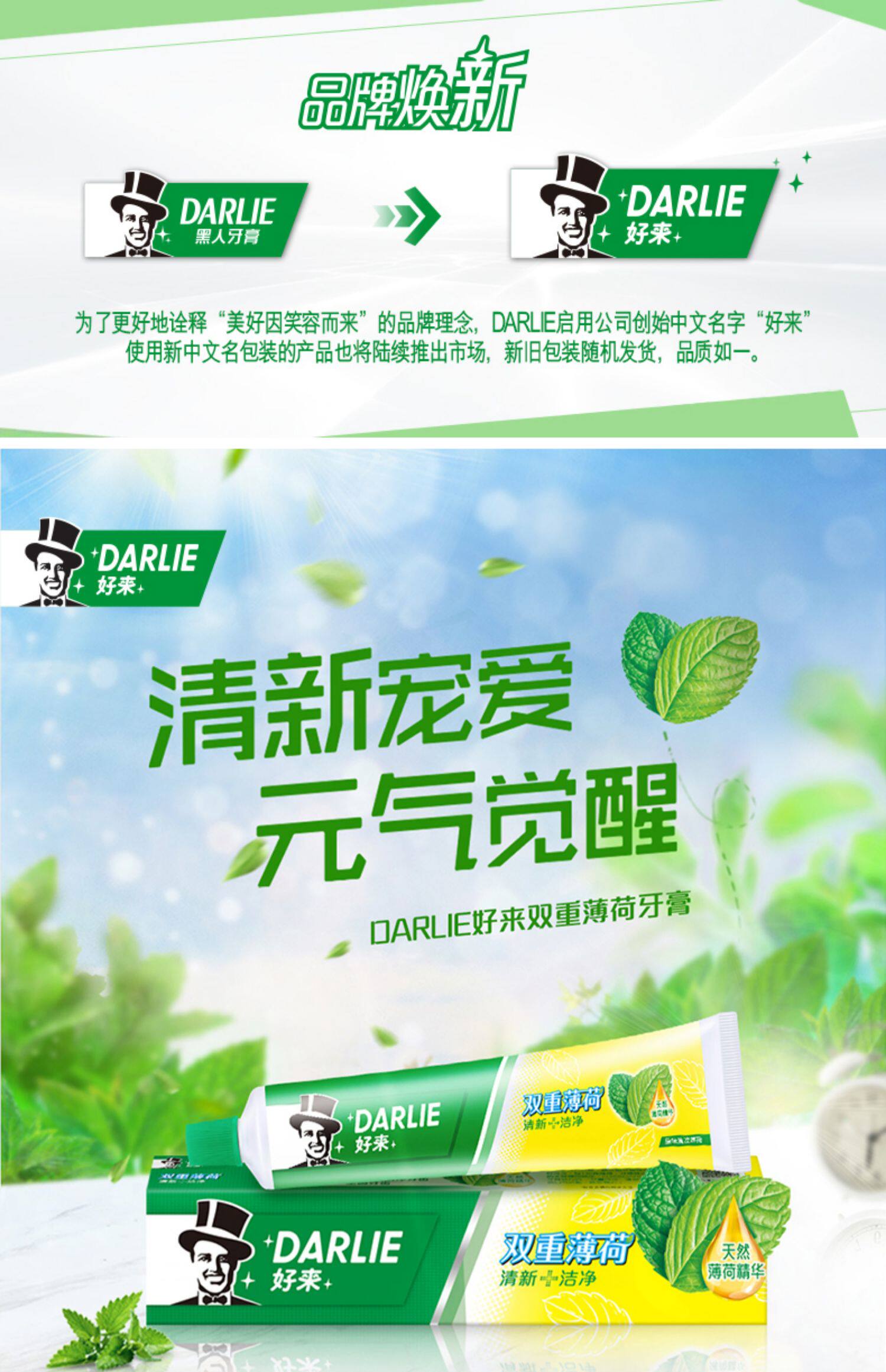 6支正品好来黑人双重薄荷牙膏清新口气洁白去渍防蛀家用牙膏225克