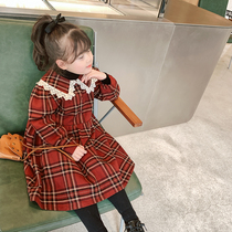 Foam home Custom childrens clothing 2021 new ocean gas plaid warm one-piece dress Children long sleeve winter dress princess dress thick