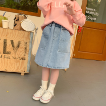 Foam Family Custom Dress 2022 New Girl Ocean Gas Denim Half Body Dress Baby Han Version Dresses Children Spring Clothing