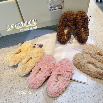 Foam Home Custom children Clothing Children Han Edition Cotton Shoes Baby Gafu Bean Shoes Girl AUTUMN WINTER PLUS FLUFF HAIR SHOES THICK