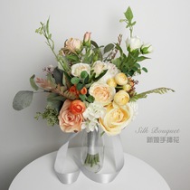 Orange silk cloth simulation silk flower Bride wedding wedding hand bouquet flower ball forest garden flower Flower Flower Flower Flower Festival celebration