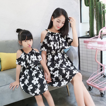 Parent-Child clothing summer clothes 2021 New Tide mother Womens Foreign style beach dress a family of three chiffon fashion dress women