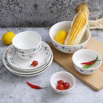 Glazed color bowl set Ceramic Chinese bone China tableware Household high temperature resistant microwave oven soup bowl spoon