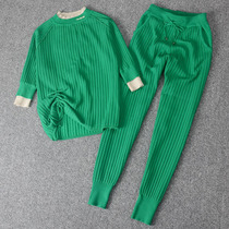 Short Sleeve Ice Silk Casual Knit Suit Woman 2022 New spring Summer Two sets of foreign air fashion Loose Broadlegged Pants